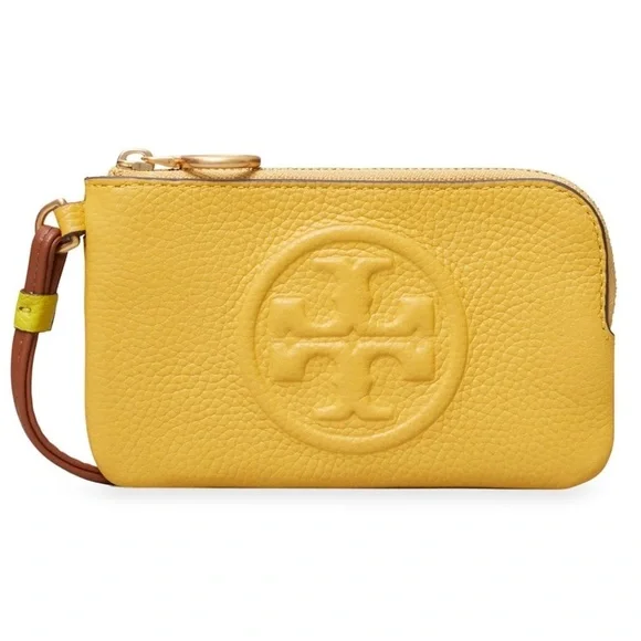 🆑 Tory Burch Authentic Leather Color Block Zip Card Case Yellow NWT